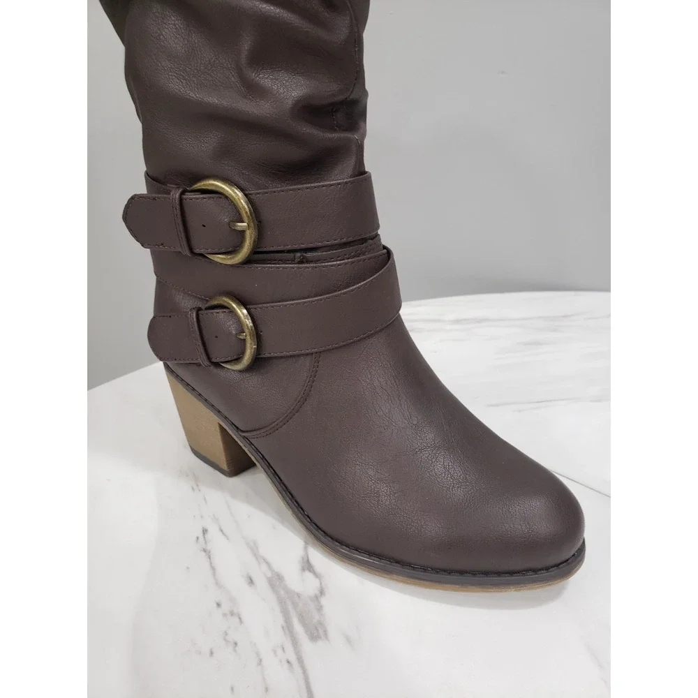 NEW‎ NO BOX Journee Collection Late Knee High Slouch Boot Brown Tall Block Heel